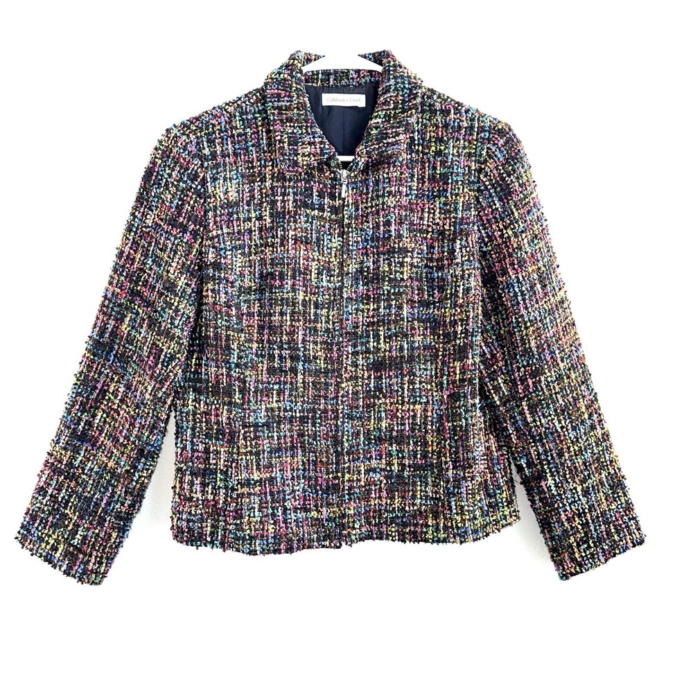 Coldwater Creek Black Multicolor Woven Tweed Button Front Jacket Womens Size‎ 12